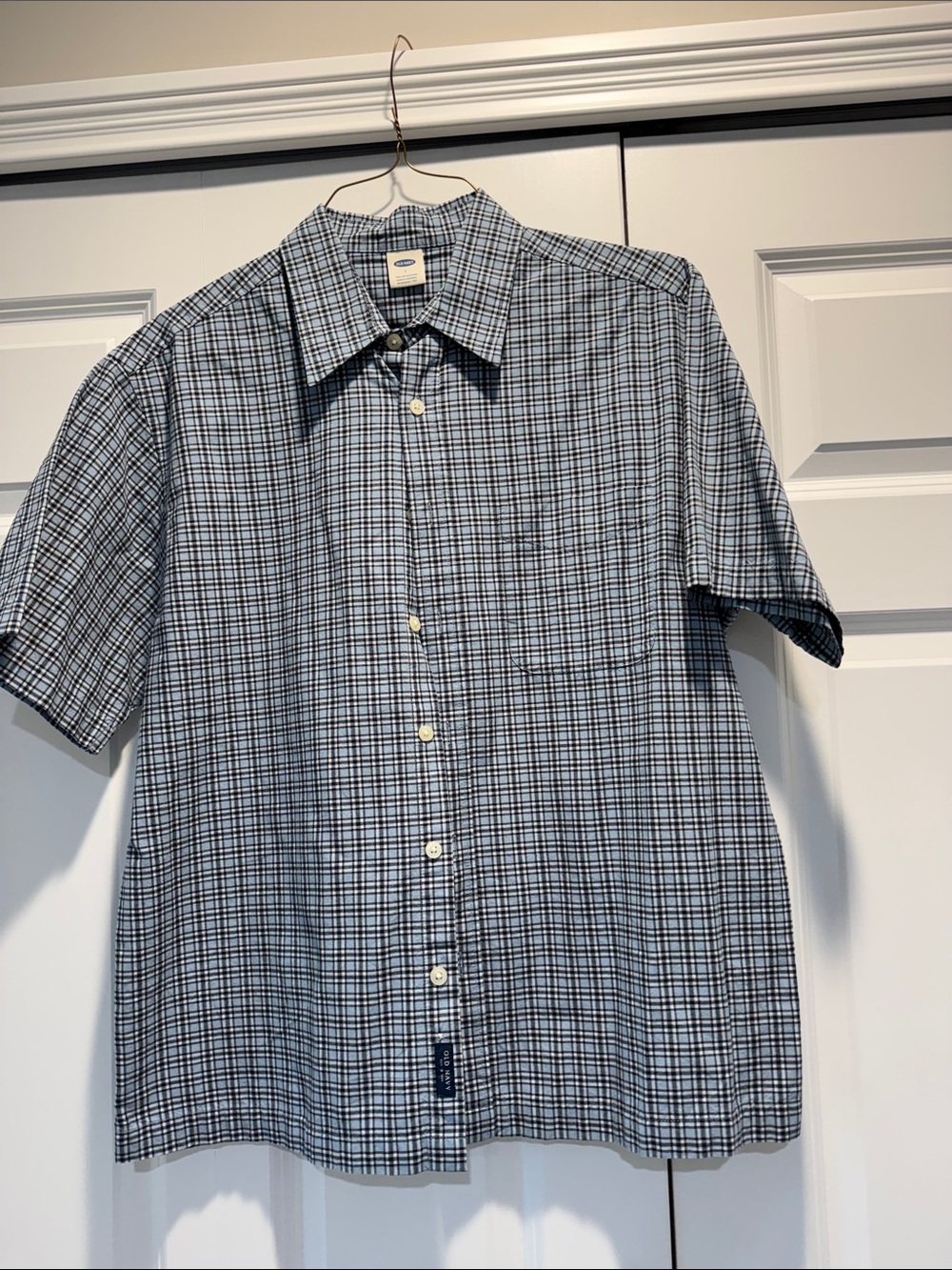 Men's Short-Sleeve Checked Button-Up Shirt - Blue